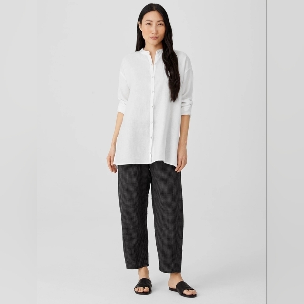 Eileen Fisher Organic Handkerchief Linen Mandarin Collar Shirt - Picture 5 of 15